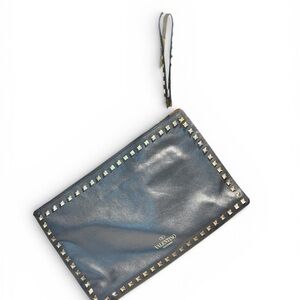 Valentino Metallic Blue Clutch with Gold Studs